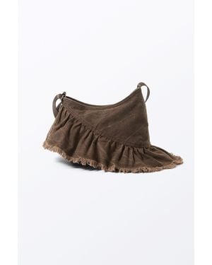 Weekday Frilled Cotton Canvas Handbag - Brown