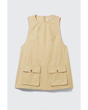 Monki Utility Cotton Canvas Mini Pinafore Dress - Natural