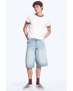 Weekday Astro Mid Rise Loose Baggy Denim Shorts - Blue