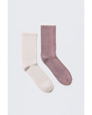 Weekday 2Er-Pack Gewaschene Crew-Socken - Pink
