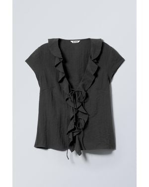 Weekday Frilled Tie-Front Top - Black
