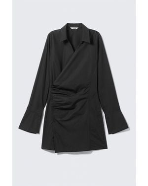 Weekday Long-Sleeved Asymmetric Mini Shirt Dress - Black