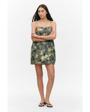 Monki Tie-Back Twill Mini Dress - Green