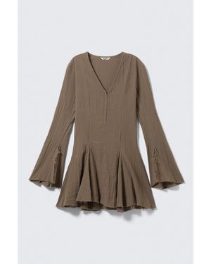Weekday Crinkled Long-Sleeved Mini Dress - Natural