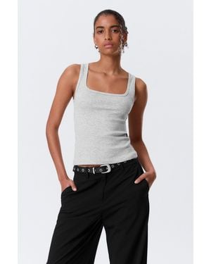 Weekday Slim Square Neck Ribbed Tank Top - White