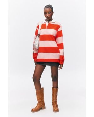 Monki Long-Sleeved Rugby Mini Dress - Red