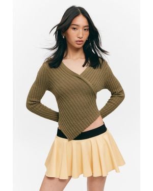 Monki Knitted Wrap-Shaped Asymmetric V-Neck Jumper - Green