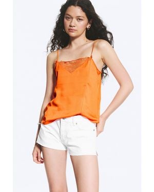 Monki Satin Lace Top - Orange