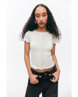 Monki Frill-Edge Ribbed Knitted Top - Black