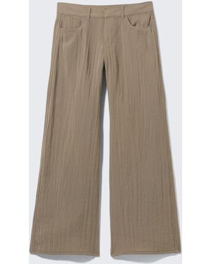 Weekday Crinkle Low Waist Loose Fit Trousers - Natural