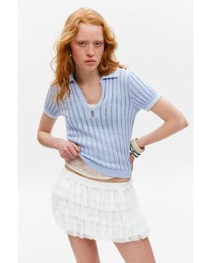 Monki Knitted Short-Sleeved Cotton Polo Top - Blue
