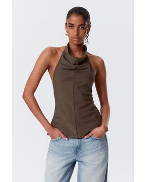 Weekday Draped Halter Cowl-Neck Top - Brown