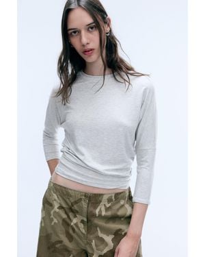 Weekday Gathered Three-Quarter Sleeve Top - Grey