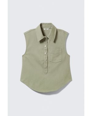 Monki Cap-Sleeved Cotton Twill Shirt - Green