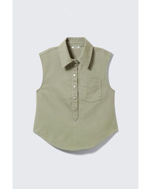 Monki Cap-Sleeved Cotton Twill Shirt - Green