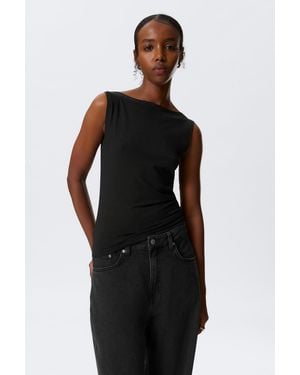 Weekday Annie Soft Sleeveless Boat-Neck Top - Black