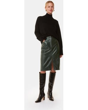 Whistles Croc-Embossed Leather Pencil Skirt - Black