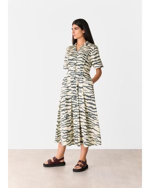 Whistles Feathered Tiger Midi Dress - White