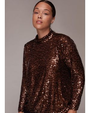 Whistles High Neck Sequin Top - Brown