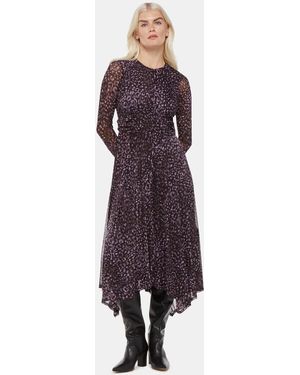 Whistles Petite Feather Leopard Mesh Dress - Purple