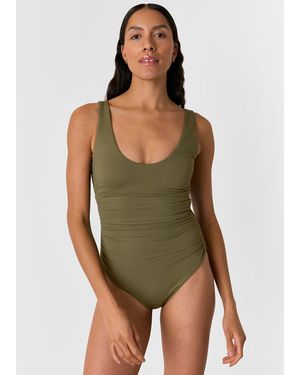 Whistles Textured Side Ruched Swimsuit - Green