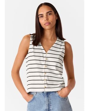 Whistles Stripe Button Front Tank - White