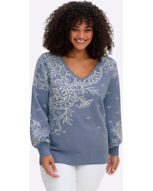 Sheego Jacquardpullover - Blau