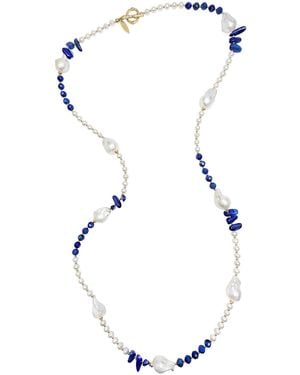 Farra Baroque Pearls With Lapis And Kyanite Long Necklace - Blue