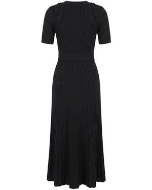 Modenaire Ribbed Knit Dress Sculpted Pleats - Black