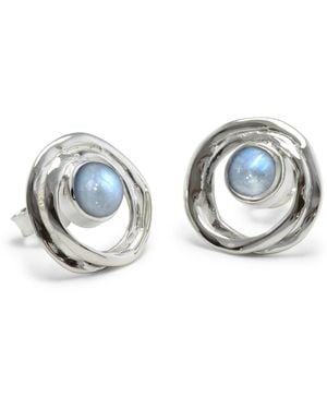 Isla Silver Handmade Sterling Moonstone Stud Earrings - Metallic