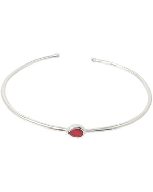 Harfi Minimalist Sterling Garnet January Birthstone Bangle Bracelet - White