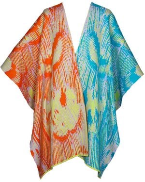 Essien & Emre Pavo Lucens Merino Wool Colour Block Knit Poncho - Blue