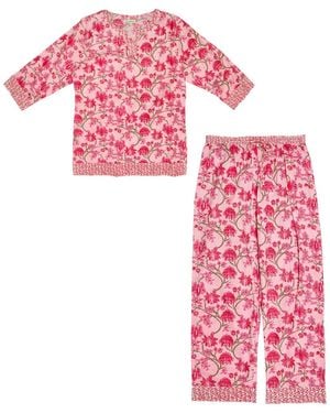 Inara Cherry Blossom Floral Cotton Pyjamas - Pink