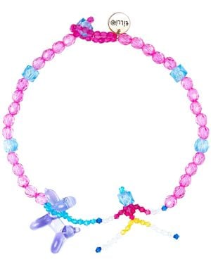 Tillie Beads Pup Skeleton Bead Necklace - Blue