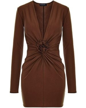 ROSERRY Mallorca Mini Dress With Fixed Rosette Detail - Brown