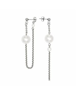 Kirei Loop Asymmetric Pearl Chain Earrings - White