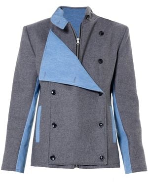 Metamorph Double-Breasted Short Jacket With Denim - Blue