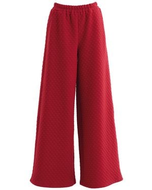Louche Flory Scallop Quilt Wide Leg Trouser - Red