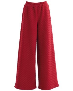 Louche Flory Scallop Quilt Wide Leg Trouser - Red