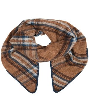 Saachi Knitted Plaid Triangle Shawl - Brown