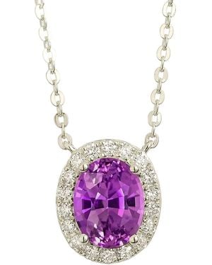 Juvetti Mina Oval Sapphire & Diamond Halo Necklace - Purple