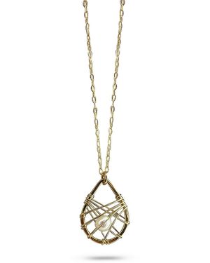 Greyewolfe Small Teardrop Caged Pearl Necklace - Metallic
