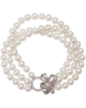 Saachi Triple Strand Pearl Bow Bracelet - Metallic