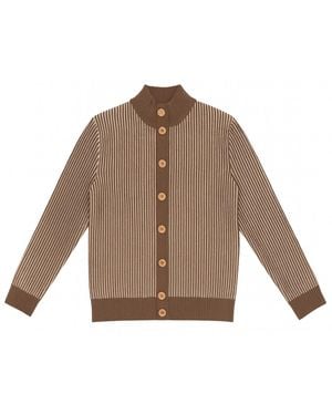 Nuvv Collection Striped Milano-Stitch Cardigan – Premium Italian Wool Blend - Brown