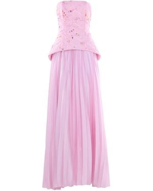 Justin Tong Cascade Pleated Gown - Pink