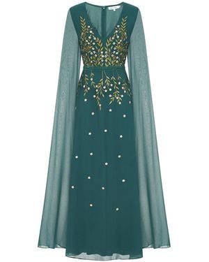 Frock and Frill Thalia Embroidered Cape Sleeve Maxi Dress - Green