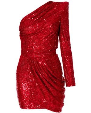 AGGI by HALEWSKI Valentina Fire Asymmetric Sequin Mini Dress - Red