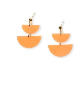 By Chavelli Twin Luna Half-Moon Dangly Earrings - Orange