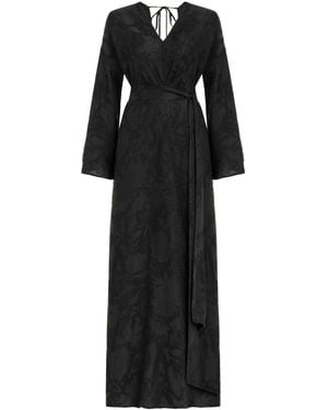 Lilamie Larissa Loose Fit V Neckline Long Summer Dress - Black