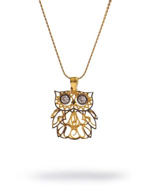 Ebru Jewelry Wisdom Owl Diamond Eyes Necklace - Metallic